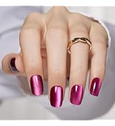 Beetles Press On Nails-Short Square Magnetic Effect Cherry Velvet Soft Gel Press On Nails Glue On...
