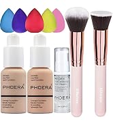 PHOERA Foundation 102 and 103 & Face Primer,Liquid Full Coverage Foundation Set,Foundation Brush ...