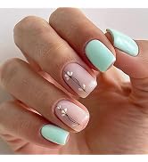 MUZOXEN Square Press on Nails Short Matte Light Blue Fake Nails Artificial False Nails Designs Ac...