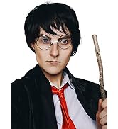 ALLAURA Boy Wizard Wig + Glasses Character Set Short Black Wigs Adults