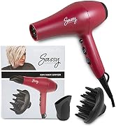 Sassy Ceramic Ion Hair Dryer, 1875-Watt Salon Dryer with Concentrator and Diffuser, Multiple Heat...