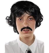 ALLAURA Vote Pedro Wig Costume Wig | Black Wigs + Fake Mustache | 70s Shag Beatles Sonny Hallowee...
