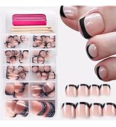 120 Pcs Black French Tip Press on Toenails Black French Press ons Toe Nails Short Square Full Cov...