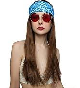ALLAURA Wigs 3pc Long Brown Hippie Wigs Bandana & Glasses Costume Set - 60s 70s Wig – Realistic H...