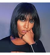 MIMAN 10 Inch Short Bob Wigs for Black Women Human Hair Glueless Bob Wigs with Bangs 130% Density...