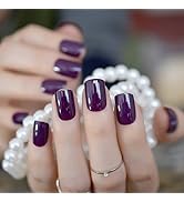 Elevenail Elegant Purple Glossy Press On False Nails Short Squoval Fake Nails Daily Office Salon ...