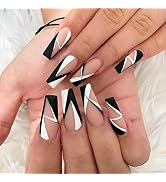 YOSOMK Press on Nails Medium Length Stitching Color Coffin Fake Nails Full Cover Matte Stick on N...