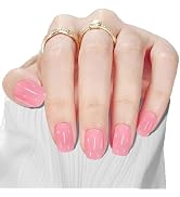 Frinail Fake Nails Press on Nails,24PCS Short Square Pink Glue on False Nails Press ons Gel Manic...