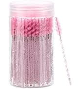100 Pcs Disposable Mascara Wands, Crystal Eyebrow Spoolies Brush for Eyelash Extensions, Pink Las...