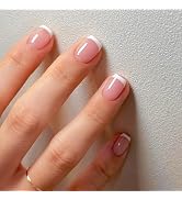 24Pcs White French Tips Press On Nails - French Manicure Art Acrylic Short Square Full Cover Fals...