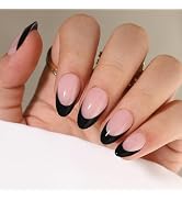 French Tip Short Almond Press on Nails - Short Black Press on Nails, Seenssy Soft Gel Nail Tips, ...
