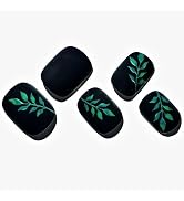 GLAMERMAID Press on Nails Squoval,Black Leaf Gel False Nails with Design,24 PCS Glue on Nails,Reu...