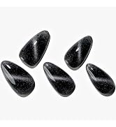 GLAMERMAID Black Cat Eye Press on Nails Medium Almond, Handmade Jelly Magnet Gel Fake Nail, Gloss...