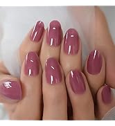 iBeautying Press on Nails - Taro Red Pure Color Semi-Transparent False Nails | UV Gel Finish Medi...