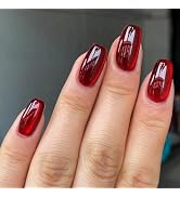 Red Cat Eye Press on Nails Short Coffin Fake Nails Glitter False Nails with Designs Acrylic Nails...