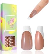 Monja French Tips Gel Nail Tips 144pcs Pre-French Press On Nails Brown Long Coffin Soft Gel Nails...