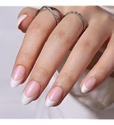 Seenssy French Tip Short Almond Press on Nails - Short Press on Nails Fake Nails with Glue, Reusa...