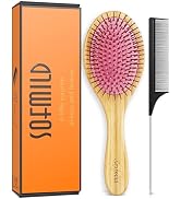 Sofmild Bamboo Wooden Paddle Hair Brush Comb Set, Hairbrushes for Women Men Kid Detangling Hair M...