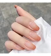 ANDGING Press on Nails Short Medium Coffin, Fake Nails for Women with Milky White and Brown Ombre...