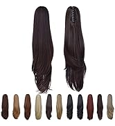 Clip Ponytails,Clip Claw Brown Ponytail Extension Synthetic Straight 18