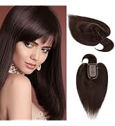 S-noilite Hair Toppers for Women Real Human Hair Topper with Bangs 10 Inch #2 Dark Brown Silk Bas...