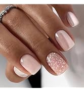 WAFOLOZE Short Square Press on Nails Fake Nails, Nails Press ons Chrome Glue on Nails Short Gloss...