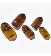 Press on Nails Medium Almond GLAMERMAID, Brown Marble Amber Tortoiseshell Short Acrylic Fake Nail...