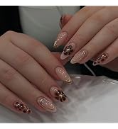 French Tip Press on Nails Flower Fake Nails Medium Length Stick on Nails 3D Summer Acrylic Nails ...