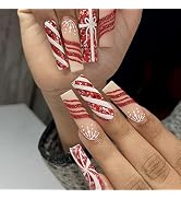 Christmas Press On Nails French Tip Fake Nails, Full Cover Gel Reusable Acrylic Nails, Reusable N...