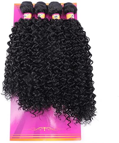 Afro Kinky Curly Synthetic Hair Weave 4 Bundles 16 18 18 20 Inches Color 1B Black Jerry Curl Synthetic Hair Weft Extensions