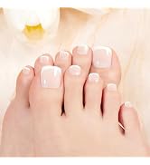 Beetles Press On Toenails, French Pedicure Kit Glue-On Fake Toenails, Pre-Shaped 24 Pcs in 12 Siz...