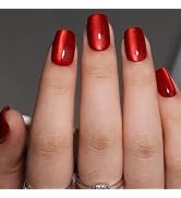 Press On Nails Square - Red Cat Eye Press On Nails, Soft Gel Short Fake Nails with Glue, Stick On...