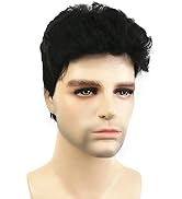 Wiginway Men Short Black Straight Wig Natural Looking Daily Casual Wear Synthetic Haircut Wig 6 Inch