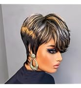 QiaQiaRing Pixie Cut Wigs For Black Women 1b/30/613 Blonde Color Brazilian Virgin Remy Human Hair...