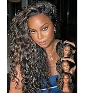 Sunber Water Wave Black Wig With Golden Brown Highlights Natural Black Wig Bye Bye Knots Pre Cut ...