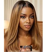 KLAIYI Bye Bye Knots Glueless Wig Ombre Brown with Blonde Bob Straight Precut 7x5Lace Front Human...