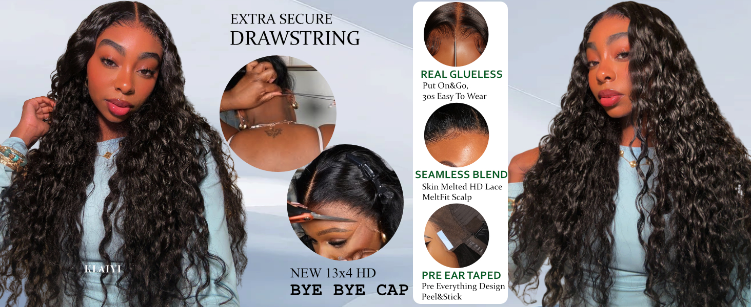 klaiyi bye bye cap glueless water wave wig human hair