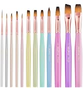 Nicpro 12pcs Artist Paint Brush Set, Aesthetic Pastel Paintbrushes Craft Paint Brushes for Acryli...
