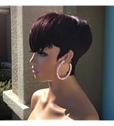 PurpleSexy Short Layered Pixie Cut Human Hair Wigs With Bangs Chic Elegent Pixie Cut Wigs for Bla...