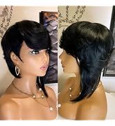 SisBroSis10A Short Pixie Cut Human Hair Wig Model Length Brazilian Virgin Straight Hair Wigs Glue...