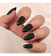 Artquee Black Almond Press on Nails Short Fake Nails with Glossy French Tips in a Matte Finish Re...