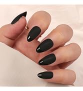 Artquee Black Almond Press on Nails Short Fake Nails with Glossy French Tips in a Matte Finish Re...