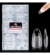 UNA GELLA 504Pcs Pointed Almond Nail Tips, Pre-shape Medium Almond Gel X Nail Tips Half Matte Ful...