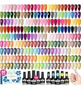 VANREESA 60 Pcs Gel Nail Polish Set, 55 Colors Gel Polish with Base Coat & 4 Effects Top Coat Ful...