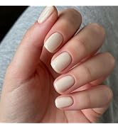 Stbisen Off-White Press on Nails Short Square, Short Fake Nails Kit, Fashion Glossy Acrylic Press...