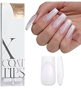 btartboxnails French Tip Press on Nails - 150pcs Long Square Modern French XCOATTIPS, White on Wh...