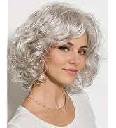 RENERSHOW Short Sliver Gray Curly Wigs for White Women Grey Mix Little Light Brown Wavy Bob Wig w...