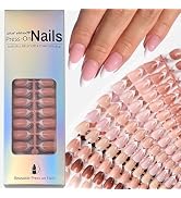 270 Pcs White French Tip Press on Nails Almond Fake Nails Nude Glossy Acrylic Glue On Nails Full ...