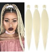 613 Platinum Blonde Braiding Hair Pre stretched 26 Inch 3 Packs Kanekalon Pre-stretched Braiding ...