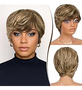 RUWISS Pixie Cut Wig Human Hair – Short Wigs for Black Women with Bangs, Natural Layered Wavy Wig...
